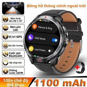 Đồng Hồ Thông Minh Quân Sự Mới 2025 Dành Cho Nam Pin 1100mAh GPS La Bàn Chống Nước 5ATM Tích Hợp Đèn Pin Thể Thao Gọi Bluetooth Tương Thích Android Wear