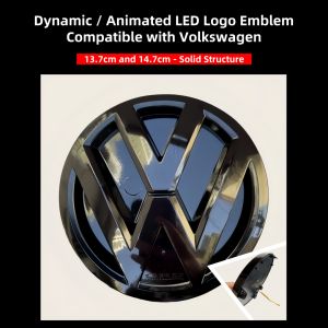 ไฟตราโลโก้สัญลักษณ์ตะแกรง LED หน้าแบบไดนามิกของโฟล์คสวาเกนพร้อมไฟ LED แบบเคลื่อนไหว-13.7ซม./14.7ซม./15.5ซม.-เหมาะกับ VW Golf Jetta Passat Tiguan ฯลฯ-โลโก้เรืองแสง
