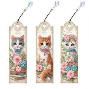 3 DIY cat diamond art bookmarks for beginners acrylic bookmarks and crystal pendants as gifts for friends books and notes