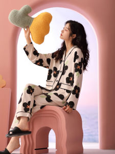 Pure Cotton Long Sleeve Sweet Cardigan Loose High-end Slimming Pajamas
