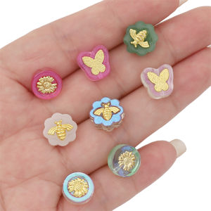 Brass Butterfly Flower Honeybee Heart Glass Beads Charms Loose Spacer Beads For Jewelry Making Necklace Bracelet Findings DIY Accessories