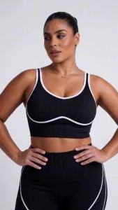 Women Plus Size Seamless Bralette Contrast Trim Ribbed Yoga Bra U-Back Breathable Fitness Gym Workout Crop Top