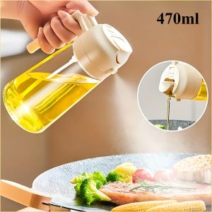 3PCS 2in1 470ml Glass Spray Oil Sprayer Bottle Spray Oil Dispenser Oil Jar Cruet BBQ Kitchen Baking Roasting Picnic Kitchen Tool