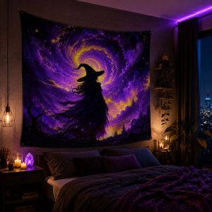 VIKAMA Purple Witch Nebula Wall Tapestry Halloween Dark Fantasy Home Decor Soft Plush Durable Cozy Aesthetic Gift Washable Retro