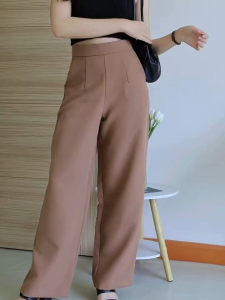 กางเกงขายาวซิปหลัง ทรงกระบอก เอวสูงมาก เก็บพุงพรางหุ่น ผ้าซุปเปอร์ไมโคร