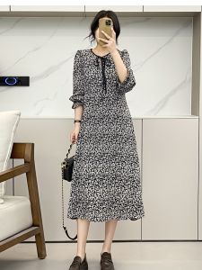 Huiyige Summer Womens Long Sleeve Dress Lace Floral Dress K-style Sweet High Waist Floral Midi Dress