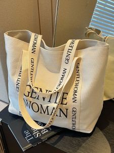 Large Capacity Canvas Shoulder Bag for Women Commuter Tote Bag School Class Handbag Stylish Korean Style Soft Fabric Bag