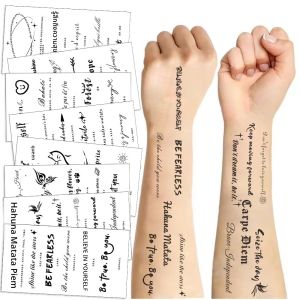 สติกเกอร์สักลายตัวอักษรสีดำและสีขาวจำนวน10แผ่นสติกเกอร์รอยสักปลอมแบบชั่วคราวที่แขนมือร่างกายลิปสติกสำหรับเป็นของขวัญของเล่นเด็ก