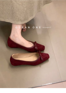 French Vintage Leather Mary Janes Womens Slip-On Shoes Soft Bottom Butterfly Knot Fashionable Commute Flats Autumn Season