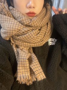 Double-Sided Soft Plaid Scarf Womens Autumn Winter Thickened Woolen Shawl Versatile Neck Warmer Trendy And Warm for All Seasons