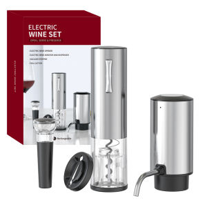 4-piece Set Wine Set Gift Box (Rechargeable Electric Corkscrew+Tinfoil Knife+Electric Wine Dispenser+Pull-Out Vacuum Stopper)/Wine Set Gift Box/Red Wine Corkscrew/Wine Dispenser/Electric/Rechargeable/Stainless Steel Metal Body