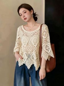 Áo Blouse Chống Nắng Ren Xuyên Thấu