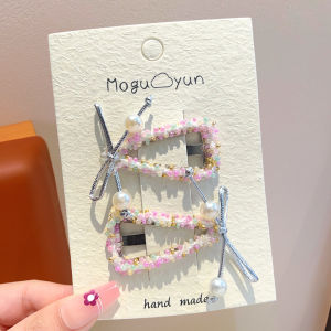 WAMEN | Sweet Side Fringe Hair Clip Bow and Pearl Accessories