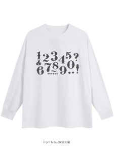 Áo Thun Dài Tay Rộng Rãi in Số Cổ Tròn Thường Ngày Mùa Thu Cotton Thoáng Khí Thoải Mái Phong Cách Thường Ngày Đa Năng