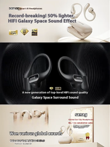 sanag G6S Clip-On Bluetooth Earphones - Ergonomic Over-Ear Hooks All-Day Comfort Fast Pairing 32H Playtime Oval Charging Case (Midnight Black/Cream Beige/Deep Ocean)​