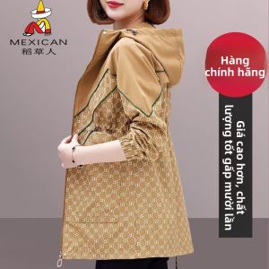 Áo Khoác Gió Nữ Thường Ngày Cỡ Trung Dài Vừa Phải Mùa Thu Xuân 2025 Áo Khoác Polyester Zíp Có Túi