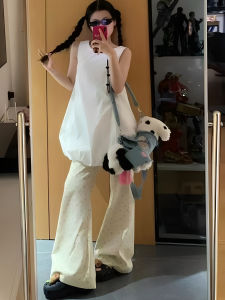 กางเกงขายาวทรงหลวมสไตล์เกาหลีเอวสูงลายดอกไม้สำหรับผู้หญิง กางเกงขายาวลำลองสำหรับฤดูร้อนปี 2025 แฟชั่น