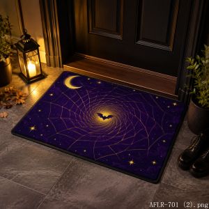 VIKAMA Purple Orange Spider Web Halloween Doormat Non Slip Indoor Outdoor Rug Spooky Moon Front Entrance Welcome Door Mat
