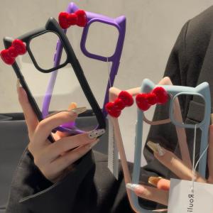 Transparent Cat Ears Phone Case for Apple 11 pro Max iPhone 13 Full Cover 16 New Model 12 Soft 14 pro Max Anti-Fall Protective Cover 14 Butterfly Knot Womens Style