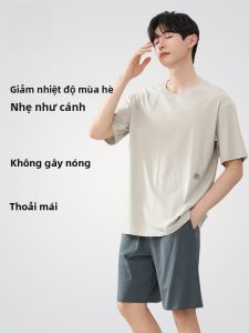 MiiOW | Bộ đồ ngủ nam mùa hè MiiOW thoáng khí tay ngắn thoải mái mặc nhà quần short cổ tròn trùm đầu vải polyester viscose spandex