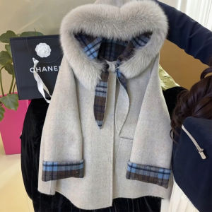 XUECAIQI | Fur Collar Hooded Warm Wool Coat