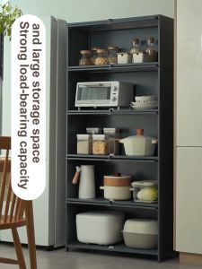 Bamboo Bowl Cabinet Kitchen Storage Shelf Multi-Layer Pot Rack Dining Cabinet Floor-to-Ceiling Organizer