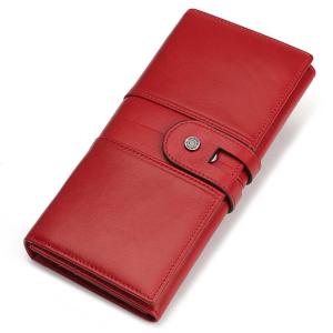 Genuine Leather Wallets Women Long Hasp Rfid Card Holder High Quality Ladies Red Coin Purse With Cellphone Pocket Portfel Damski