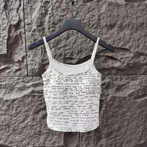 American Letter Print Strap Vest Womens New Summer 2025 Slim Fit Inner Wear Short Top Cotton Blend Outerwear