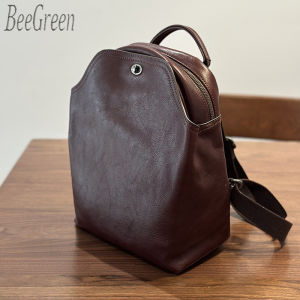 BeeGreen Women Genuine Leather Backpack Large Capacity Travel Knapsack Minimalist Daypack High Quality Commuter Shoulders Bag