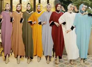 SISTAQUE - Kaftan Wanita Muslim Bahan Crinkle Aplikasi Brenda Coklat Irdina
