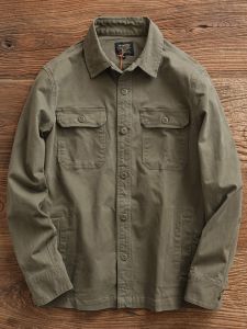 Áo Sơ Mi Nam Dáng Rộng Dài Tay Phong Cách Mỹ Cổ Điển Thường Ngày Mùa Xuân Làm Việc Thường Ngày Nhiều Túi Không Thương Hiệu