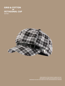WEIAI | Womens Plaid Beret Hat Spring Summer Korean Style Versatile Large Head Size Face Slimming Octagonal Cap Art Painter Hat