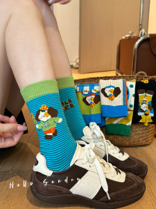 Tất Ống Giữa Cotton Nguyên Chất Dễ Thương Cho Nữ Mùa Thu Đông Thiết Kế Màu Tương Phản Phong Cách Nhật Bản Tất Cotton Thoáng Khí Thấm Hút Mồ Hôi