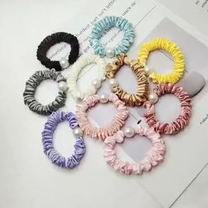 ร้านลด 5 บาท ยางรัดผมผ้าซาติน ติดมุก ยังยืด การจัดส่งได้ คุณภาพ