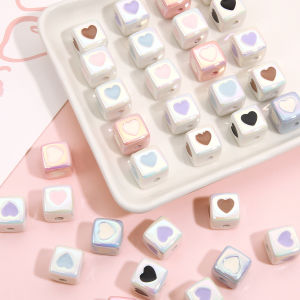 Acrylic Double-Sided Drip Oil Colored Heart Beads Block Beads DIY Bracelet Jewelry Accessories Materials  out New Fashion
