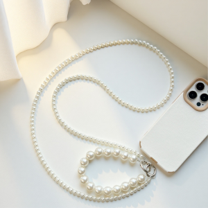 Handmade Long Mobile Phone Lanyard with Plastic Pearl Beads Fashionable Shoulder Necklace Design Suitable for Universal Anti-Lost Convenient Mobile Phone Holder