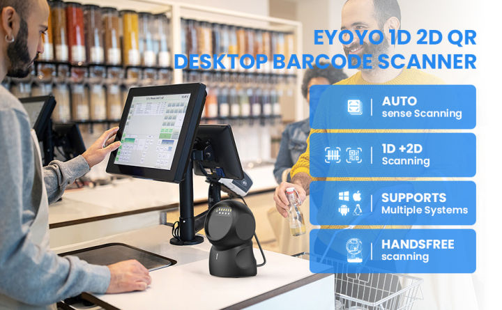 Eyoyo D D Qr Desktop Barcode Scanner Omnidirectional Hands Free Barcode Reader With Automatic