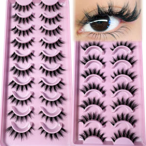 20Pairs Manga Cat Eye Style Natural Look False Eye Lashes With Clear Band Wispy Fluffy And Soft Faux Mink Lashes Makeup