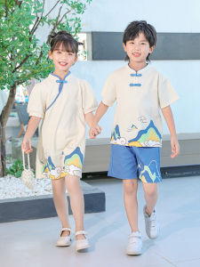 Summer Beach Childrens Cotton Dress Short Sleeve Girls Boys Matching Outfit Casual Style Sibling Set Lightweight Breathable