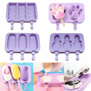 Ice Lolly Molds Popsicle Molds Silicone Ice Cream Mold W/ Lid And 50 Wooden Handle