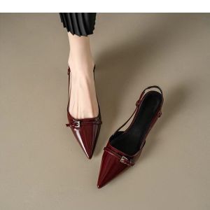 Slim Wine Red Sandals Heel Pointed Women
