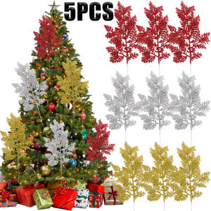 5Pcs Artificial Flash Christmas Pine Needles Christmas Tree Hanging Ornaments Simulation Plants DIY Christmas Home Decorations