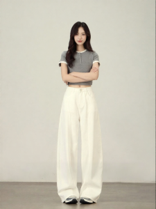 JUEQIDEXIAOGEZI | Quần Jeans Mỏng Dạng Rộng Chân Đùi Cotton Trắng