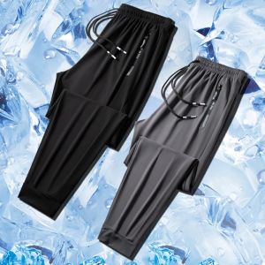 Ice Silk Mens Trousers 2025 Summer Black-and-gray Thin Style Business Casual Pants Outdoor Stretch Breathable Straight Leg Loos