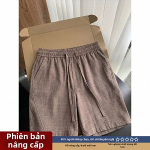 LIUBU | Quần Short Nam Phong Cách Linen Cổ Điển Dải Xéo Lụa Băng 5 Inch