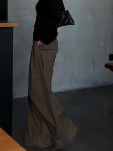 Salt Series Fashionable High Waist Draped Wide Leg Suit Pants Womens Autumn Thin Straight Long Trousers Slimming Effect