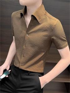 Bubble Shirt Mens Short Sleeve Summer Ice Silk Handsome Mens Fashion 2025 New Summer Wear Top Mens Shirt Thin Spandex
