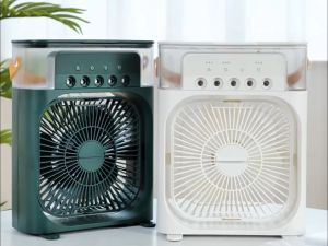 Portable Air Conditioning Fan Desktop Mini Air Conditioning Fan Humidifying Evaporative Spray Large Air Volume Low Energy Consumption Adjustable Wind Speed Ambient Light 600ml Water Tank USB Interface Scheduled Shutdown Suitable for Room Office