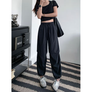 Summer New Casual Work Pants Womens Lightweight Breathable High Waist Straight Leg Pocket Detail Korean Style Long Trousers