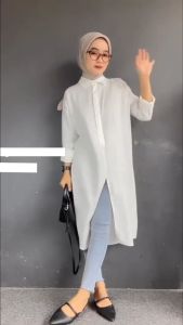 Marsya Tunik Polos Long Tunik Terbaru 2024 Tunik Wanita Atasan Wanita Remaja Ootd Hijab Tunik Wanita Lengan Panjang Blouse Wanita Kekinian